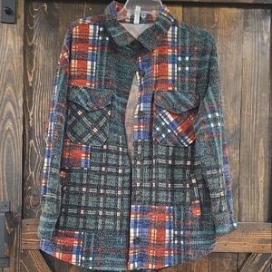 Zenana Outfitters Multicolor Plaid Button-Down Shirt Jacket - Teal, Rust, Navy
